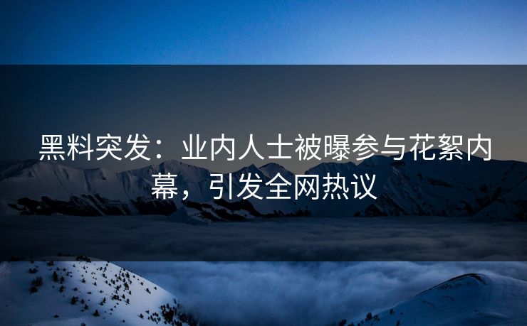 黑料突发：业内人士被曝参与花絮内幕，引发全网热议